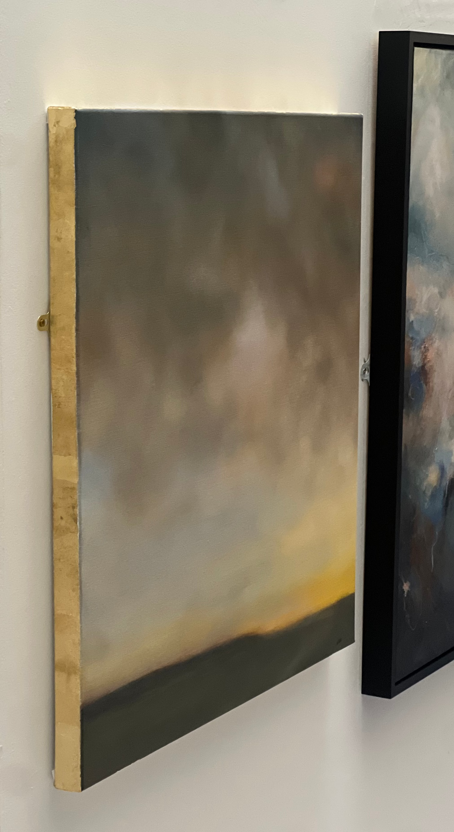 Golden Parkgate original 80cm abstract landscape painting displayed in a neutral contemporary interior
original acrylic, oil pastel and gold leaf landscape painting inspired by Parkgate on the Wirral