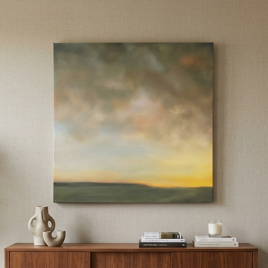 Golden Parkgate original 80cm abstract landscape painting displayed in a neutral contemporary interior
original acrylic, oil pastel and gold leaf landscape painting inspired by Parkgate on the Wirral