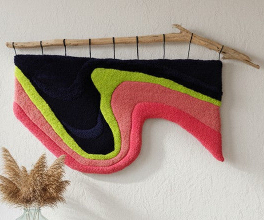 Lapping Light, Swanpool – hand-tufted wool and acrylic fibre art wall hanging on locally foraged driftwood